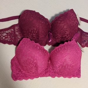 Set of 2 40D lightly lined lacy pink bras